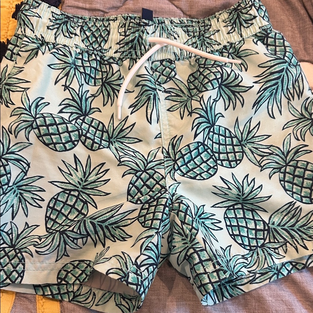 Janie and Jack Boys Pineapple Print Swim Trunks in Aqua and Teal
